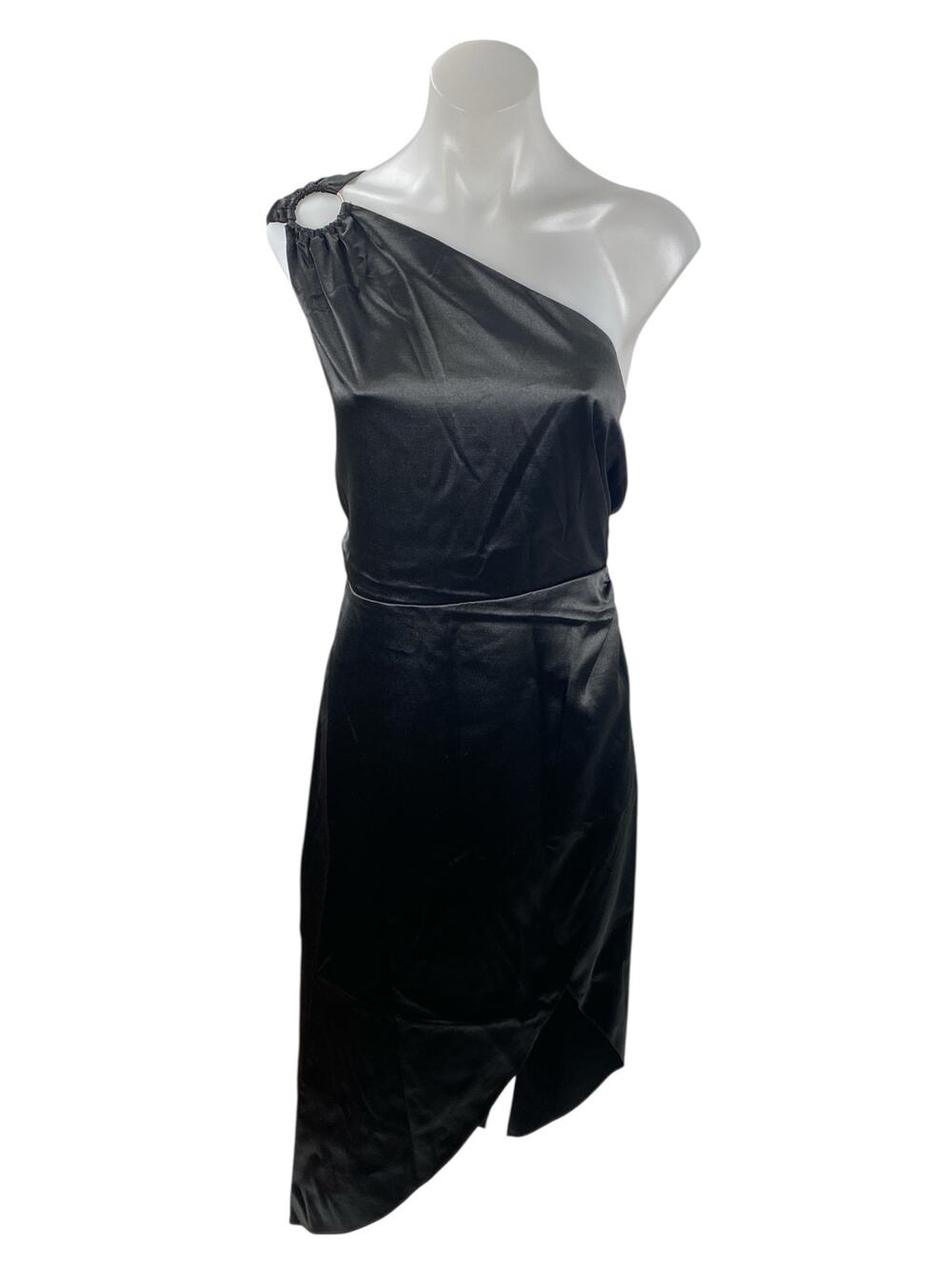 NEW French Connection Adaline One Shoulder Silk Satin Slit Midi Sheath Dress XL